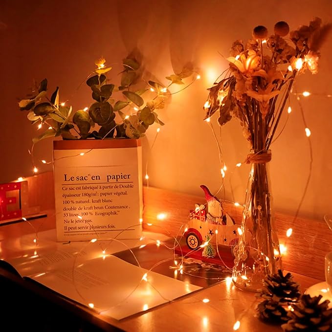 24 Pack Orange Fairy Lights 7Ft 20 LED Twinkle String Lights 3 Modes Battery Operated Waterproof Firefly Starry for Mason Jar Party Wedding Christmas Valentines Day Table Centerpieces