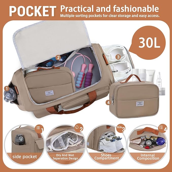 FIORETTO Women's Gym Duffle Bag with Shoes Compartment, 30L Capacity, Ideal for Travel, Gym, Sports, Duffel, Weekender