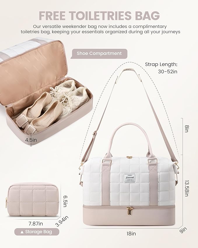 LOVEVOOK Weekender Bags for Women with Shoe Compartment, Carry On Overnight Bag with Toiletry Bag, Personal item travel bag with Wet Pocket, 2Pcs Set