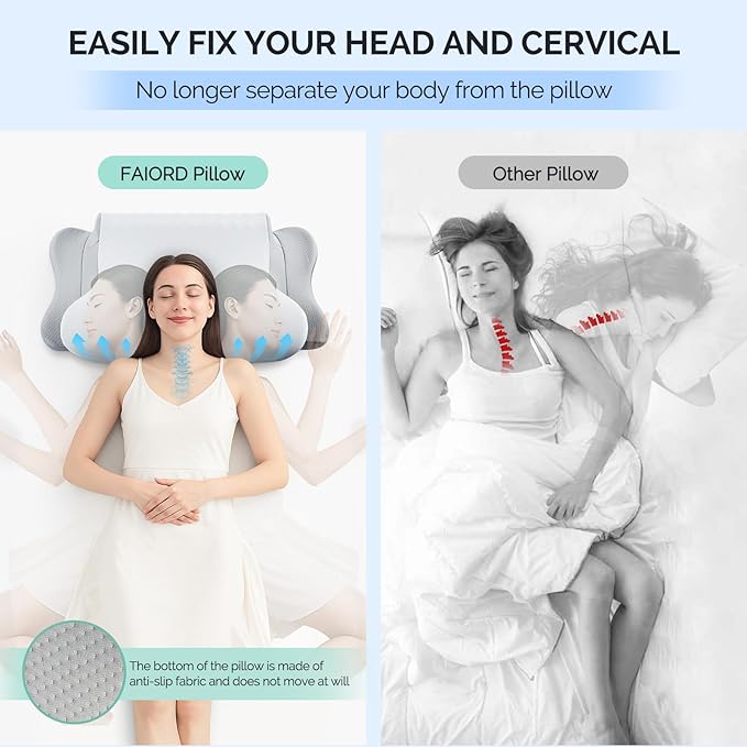 Memory Foam Pillows for Neck Support,Cooling Ergonomic Dual-Sided Orthopedic Neck Cervical Pillow with Ice Silk Pillowcase, Breathable Contour Pillow for Side, Back, Stomach Sleepers
