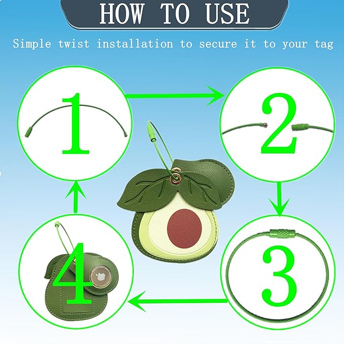 Cute Leather Luggage Tag Holder with Airtag Case Set,Hidden Compartment for AirTag Travel Suitcase Tracking Case with Stainless Steel Loop,Name ID Label(Avocado)