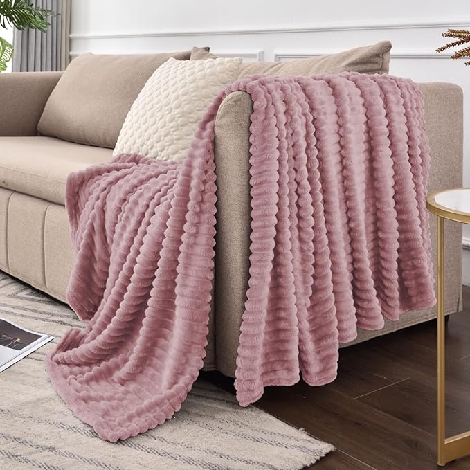 BEDELITE Fleece Blanket Twin Size – 3D Ribbed Jacquard Soft and Warm Decorative Fuzzy Blankets – Cozy, Fluffy, Plush Lightweight Throw Blankets for Couch, Bed, Sofa(Berry Purple, 60x80 inches)