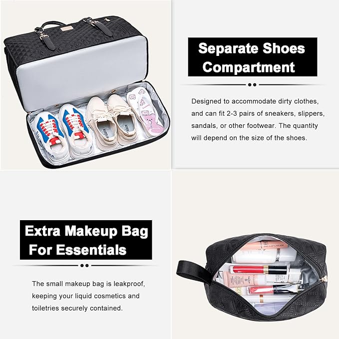 Weitars Weekender Bag Overnight Bags for Women,Duffel Bags for Travel Gym with Shoe Compartment with Toiletry Bags, Large Carry On Hospital Bag for Women Weekend,Getaway,Sport,Workout (Black)