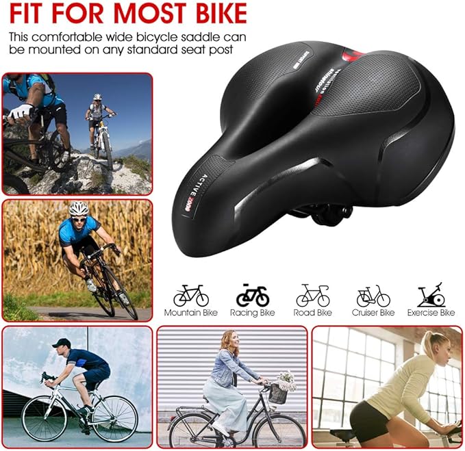 Comfortable Seat Cushion for Men Women with Dual Shock Absorbing Ball Memory Foam Waterproof Wide Bicycle Saddle Fit for Road Bikes