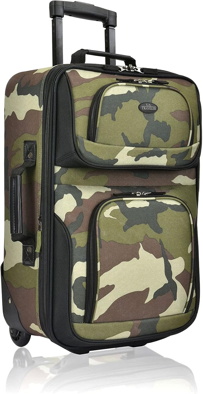U.S. Traveler Rio Lightweight Softside Rolling Carry-on Suitcase, 2-Wheel Single, Camouflauge