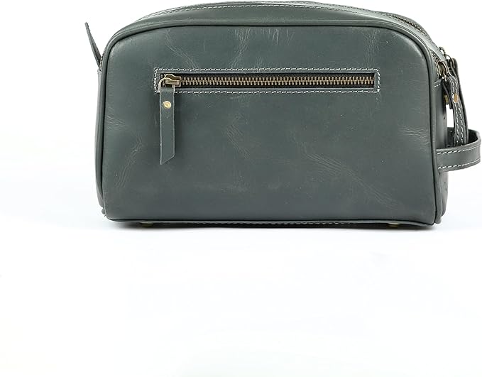 KomalC Leather Toiletry Bag for Men & Women – Handcrafted Travel Grooming Kit with Water-Resistant Lining and Secure Zipper Closure