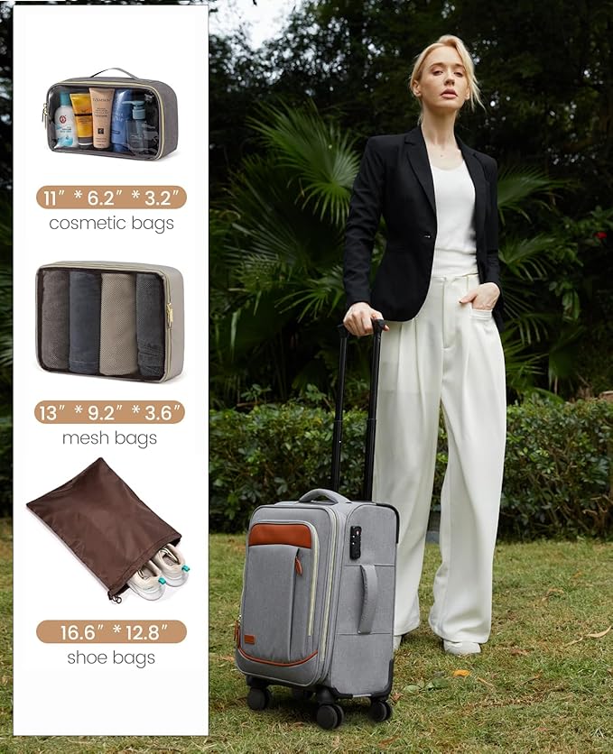 LOVEVOOK 4 Pcs Carry On Luggage 22x14x9 Airline Approved 20 Inch Underseat Carry on Suitcase for Women Men Softside Travel Luggage with Spinner Wheels and TSA Lock