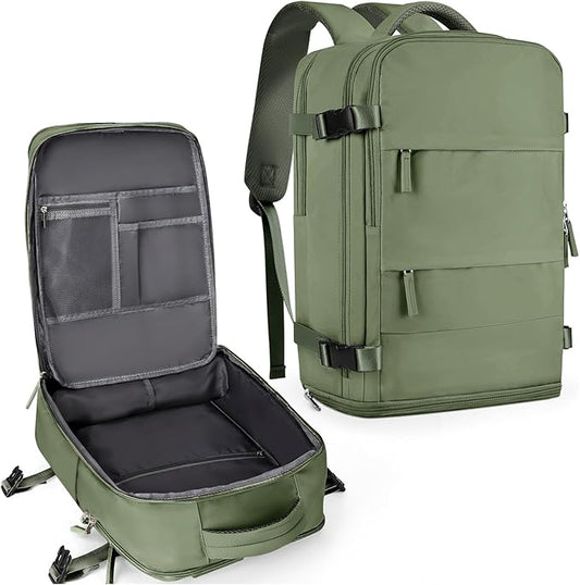 coowoz Large Travel Backpack For Women Men,Carry On Backpack Flight Approved,Hiking Backpacks Waterproof Outdoor Rucksack Casual Daypack Travel Bag Essentials Personal Item Backpack(Gray Green)