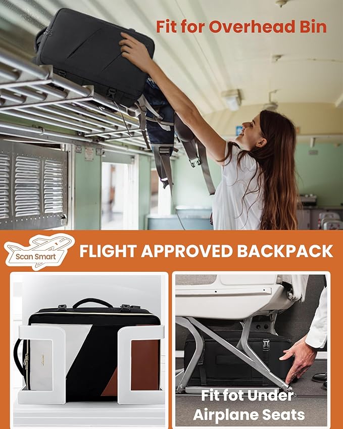 LOVEVOOK Carry on Travel Backpack, Large 40L for Men & Women Flight Approved with USB Charging Port&3 Packing Cubes, Large Suitcase Water Resistant Luggage Daypack Busi, Beige-Black