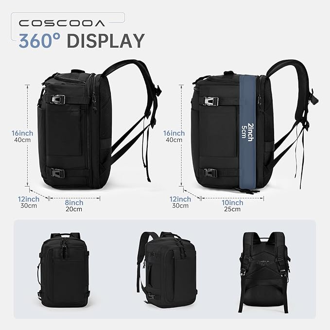 40x30x20cm Travel Bag, Expandable Carry on Travel Backpack 30-35L, 40x30x25cm Personal Item Bag,15.6inch Laptop Backpack with Shoe Compartment and Wet Pockets,Mochila de Viaje