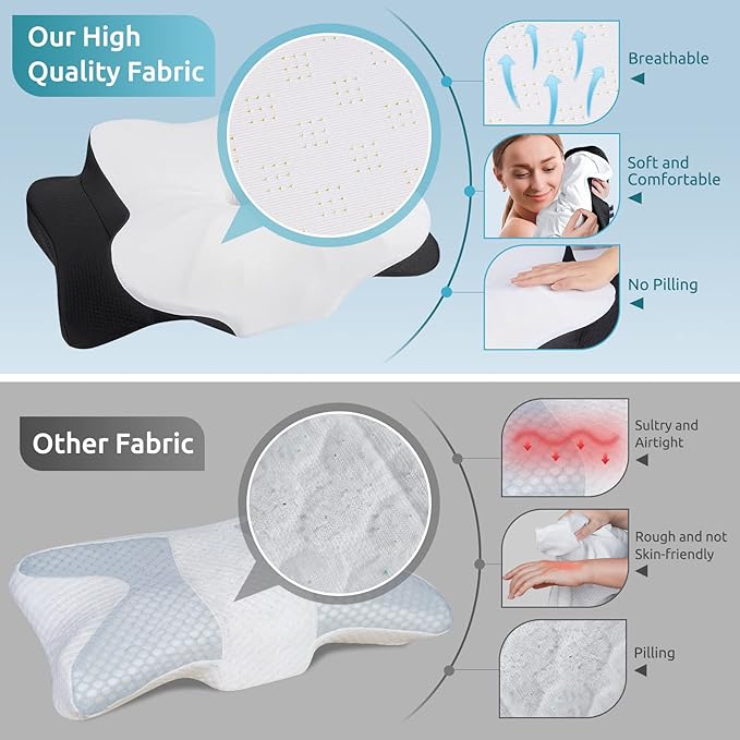 DONAMA Cervical Pillow for Neck and Shoulder Pain Relief, Cooling Contour Memory Foam Pillow, Dual-Height Ergonomic Neck Support Pillow for Side Back Stomach Sleepers with Removable Pillowcase