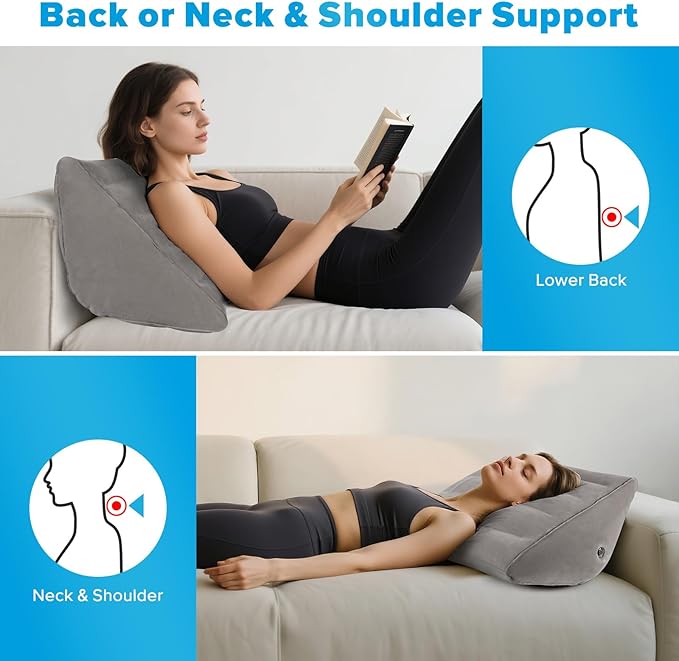 Inflatable Knee Wedge Pillow for Back Sleeping - Ultimate Under Knee Pillow for Sleeping on Back, Comfortable Inflatable Leg Wedge Pillow, Blow up Triangle Pillow for Legs Bolster
