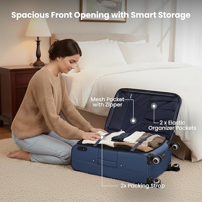 Softside Luggage Sets 2 Piece,Expandable15% Lightweight Durable Suitcase Sets Double Spinner Wheels & w/Combination LOCK（Blue,20in/30in）