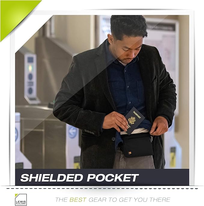 Lewis N. Clark Travel Money Belt Pouch, Slim RFID Blocking Anti Theft Waist Stash Pouches for Cash, Cards and Passport Holder