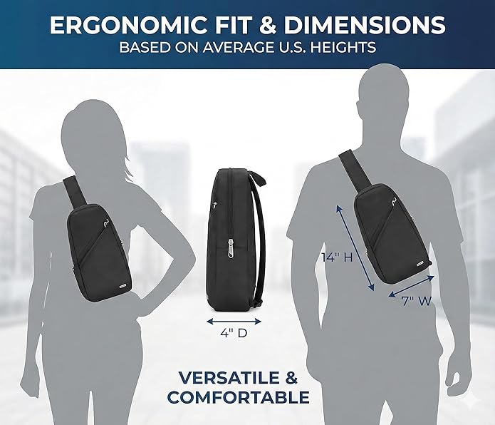 Anti-Theft Classic Crossbody Sling Bag, RFID-Blocking, Slash-Resistant with Locking Zippers for Travel & Everyday City Use | RFID Blocking, Locking Zipper, Slash-Resistant, Locking Strap, Ambidextrous Wear