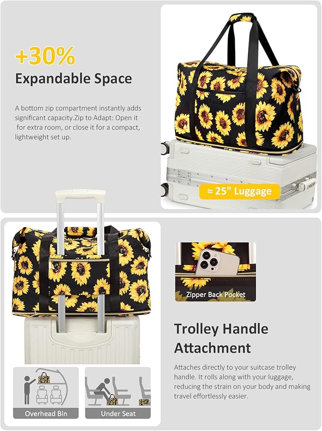 Expandable Travel Duffle Bags Weekender Overnight Bags for Women Men Hospital Bag for Women Labor Delivery with Toiletry Bag Waterproof