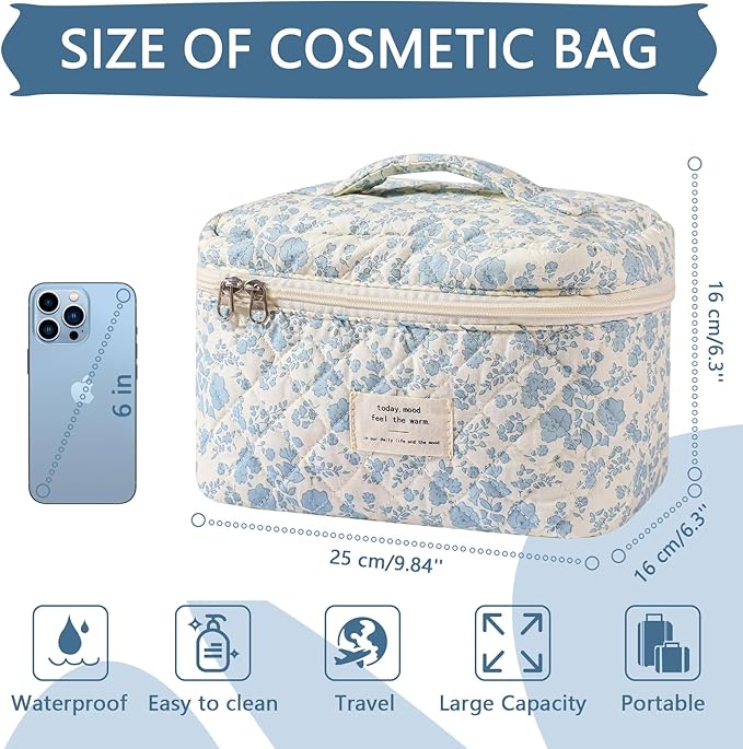 Large Makeup Bag, Cute Cosmetic Bag for Women Girls, Floral Coquette Aesthetic Toiletry Bag, Travel Make Up Organizer Bag (BDLH)