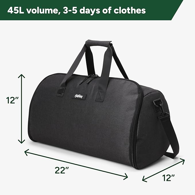 Halfday Convertible 2-in-1 Garment Duffel Weekender Bag 45L | Wrinkle-Free Travel, Hanging Suit Compartment, Shoe Pockets, Trolley Sleeve. Durable & Water-Resistant Carry-on, Shadow