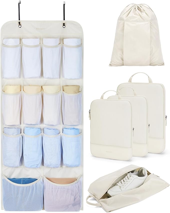 BAGSMART Hanging Compression Packing Cubes for Closet Organizers And Storage, 6 Set Suitcase Organizer Bags Set, Cruise Travel Essentials for Women | Hanging, Compression, Packing Cubes, for Women