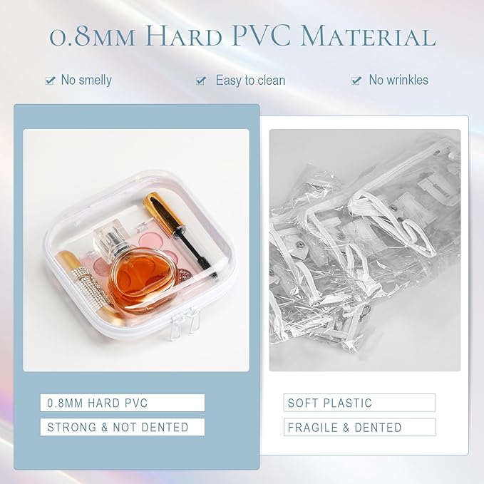 Sanwuta 6 Pcs Clear Hard Zipper Case Plastic Zipper Pouches Transparent Makeup Bag Pencil Case Pouches Toiletry Diaper Bag for Travel Toy Storage Organizer Bins(White,5 x 5 x 2 Inch)