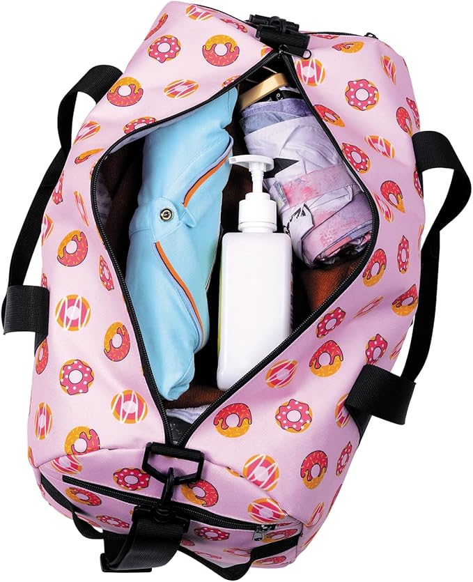 Kids Duffle Bag Overnight Bags for Boys and Girls Weekender Sleepover Carry-On Tote for Traveling Gym Sport Dance (Donuts)