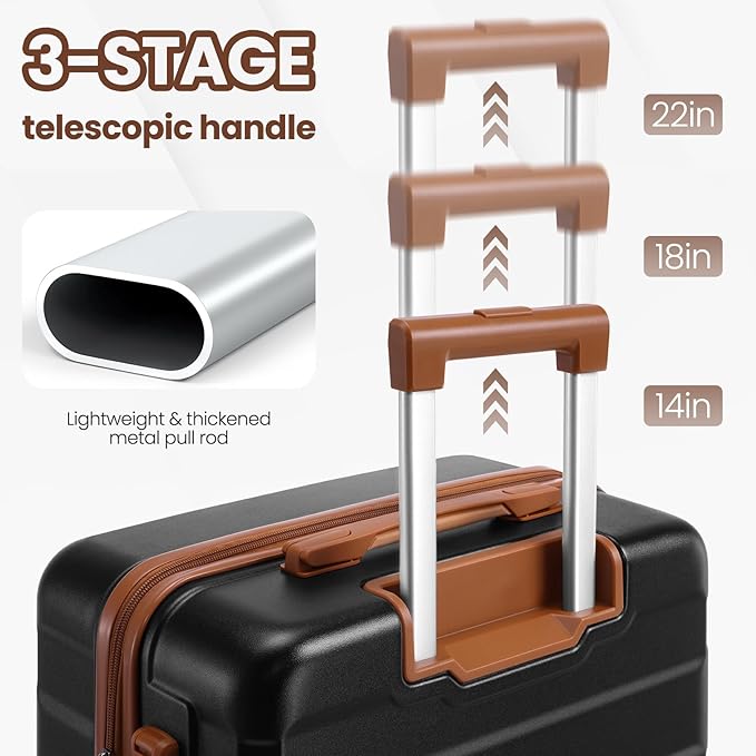 Hoteel Luggage Sets 3 Piece, 4-Year Warranty, Carry-On Luggage with Dual-Spinner Wheels, ABS Hard Shell Suitcase with TSA Locks, 20 Inch Lightweight Luggages for Travel, Black(20IN/DB/TB)