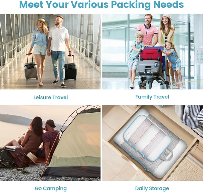 Cambond See Through Mesh Compression Packing Cubes - 4 Piece Expandable Space Saving Packing Cubes for Travel, Lightweight Travel Bags Luggage Packing Organizer Essentials for Suitcases, White