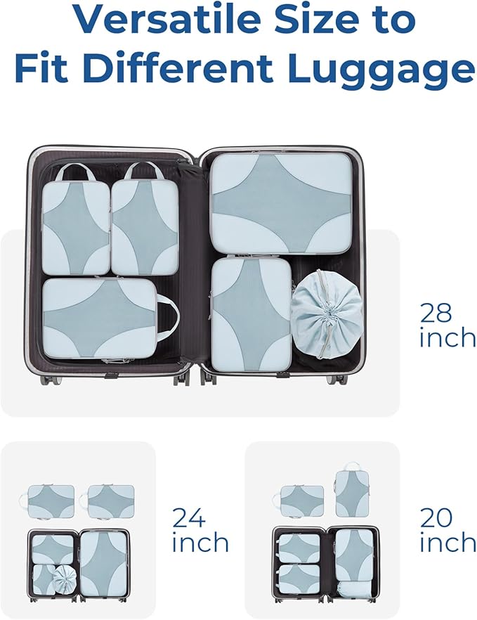 BAGSMART Compression Packing Cubes for Travel, Compressible Luggage Organizer for Cruise Ship, Lightweight Travel Essentials 6-Pack 1L+2M+2S+1Shoe Bag