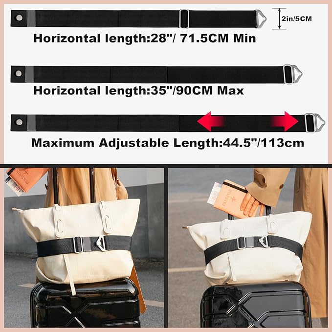 TOOVREN 2-in-1 Travel Belt for Luggage Straps Add a Bag Bungees Luggage Strap Over Handle Suitcases Belt for Carry On Bag Elastic Belt Adjustable Suitcase Strap Airport Travel Accessories Black
