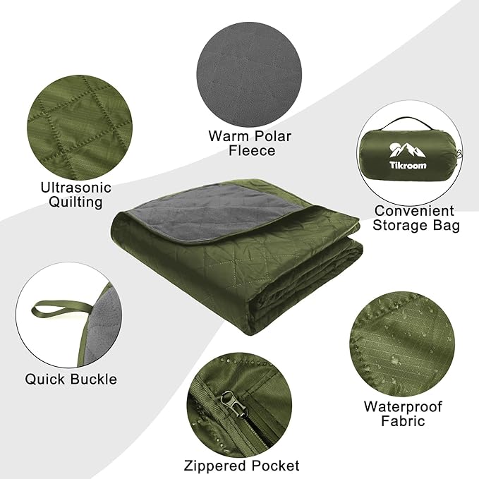 Large Waterproof Outdoor Camping Blanket, 80 x 58 inch Fleece Picnic Blankets Windproof Travel Stadium Blanket for Beaches Pets Car Camp Picnic Mat for Both Cold & Warm Weather