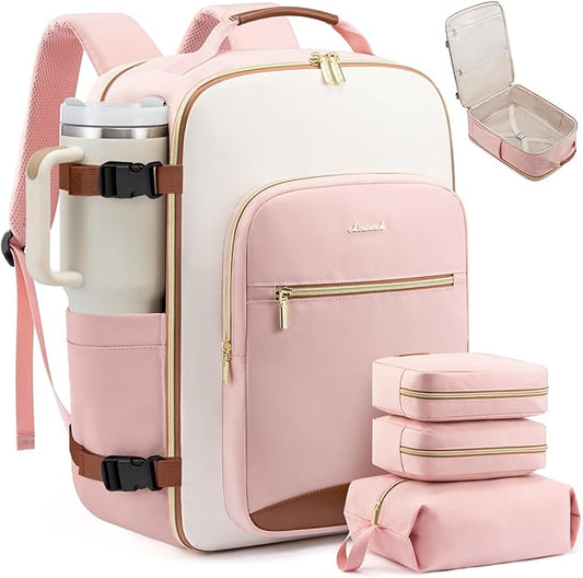 LOVEVOOK 50L Large Travel Backpack for Women, Carry on Backpack Airline Approved, Waterproof Travel Essentials fits 18" Laptop, TSA Personal Item Travels Bag Sports Backpack with 3 Packing Cubes