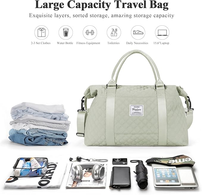 HYC00 Travel Duffel Bag,Carry-on Overnight Weekender Bags for Women,Sports Tote Gym Bag with Wet Pocket
