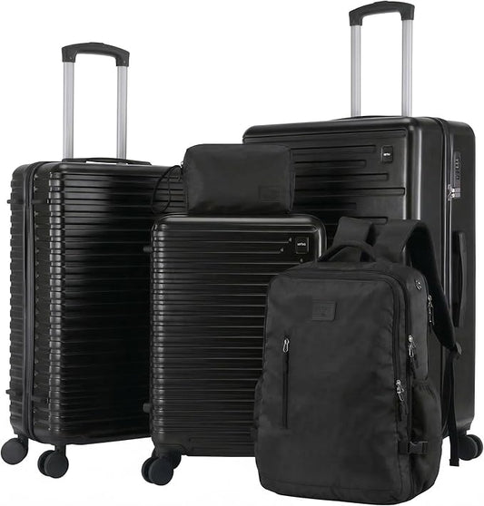 Hoteel Luggage Sets 5 Piece, 4-Year Warranty, Carry-On Luggage with Dual-Spinner Wheels, PC+ABS Hardside Suitcase Set with TSA Lock, Durable Large Suitcase, Black(20/24/28/DB/TB)