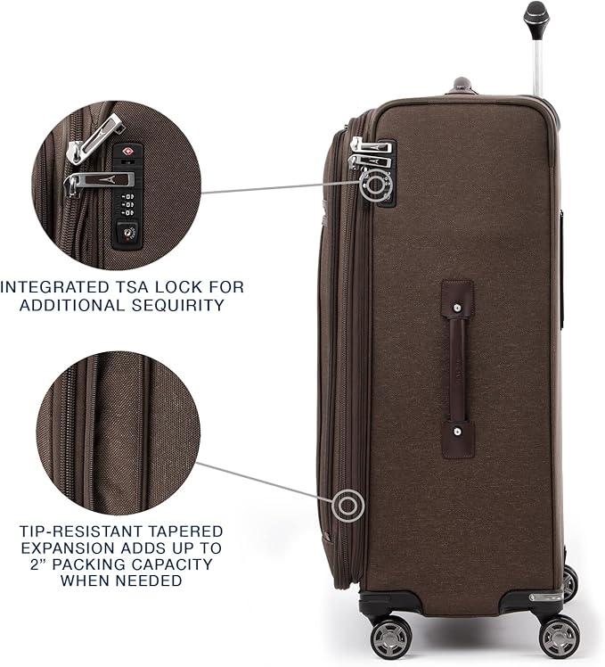 Travelpro Platinum Elite Softside Expandable Checked Luggage, 8 Wheel Spinner Large Suitcase, TSA Lock, Men and Women, Rich Espresso Brown, Checked Large 29-Inch