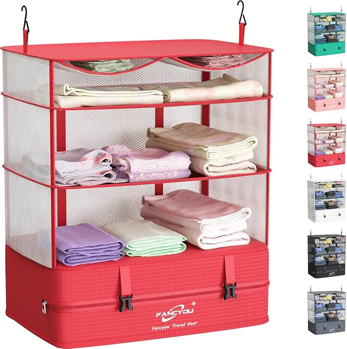 Compressible Packing Cubes Portable Hanging Closet Shelves 17"x12"x24" Extendable Travel Organizer Nylon Packing Bags for Suitcase