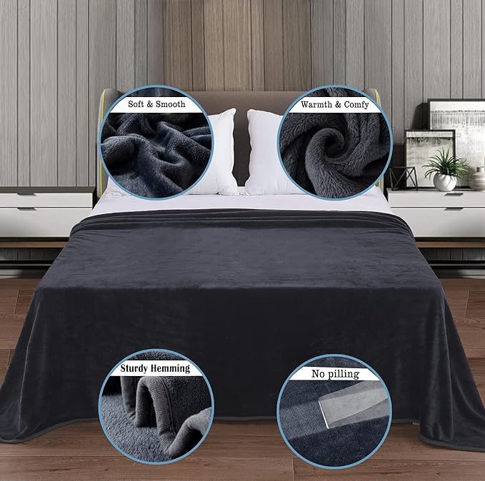 Soft Blanket King Size Fleece Warm Fuzzy Throw Blankets for The Bed Sofa Lightweight Charcoal Grey 90" x 108"