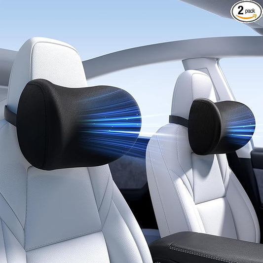 Wigoo 2026 Car Neck Pillow [No More Pressure, Odorless] Soft Car Headrest Pillow with Adjustable Strap Removable Cover 100% Memory Foam, Fits All Vehicles (Black 2-Pack)