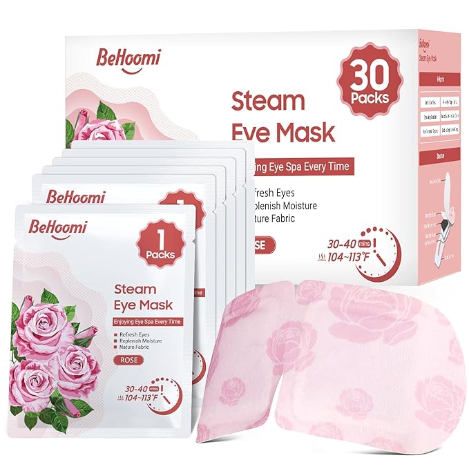 30Packs Steam Eye Mask, Heated Eye Mask Warm Compress for Eyes, Self Heating Disposable Steam Mask for Home Sleep, Spa, Travel Essentials & Relaxation Gifts, Stocking Stuffers (Rose)