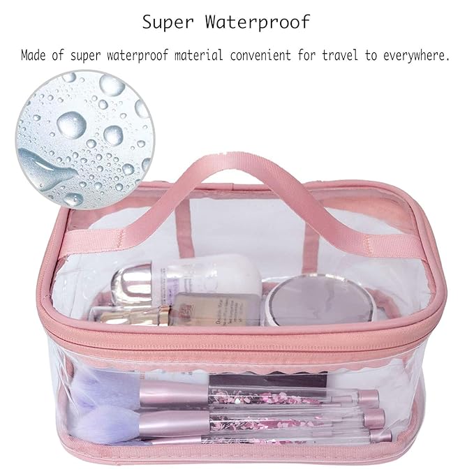 Toiletry Bag Makeup Cosmetic Clear Bag Portable Waterproof Transparent Travel Storage Pink