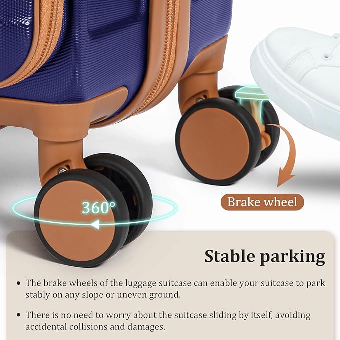 imiomo Carry on Luggage Airline Approved with Front Pocket and USB Port, Hard Shell 20 Inch Travel Carry-on Suitcase with Spinner Wheels and TSA Lock, Navy Brown