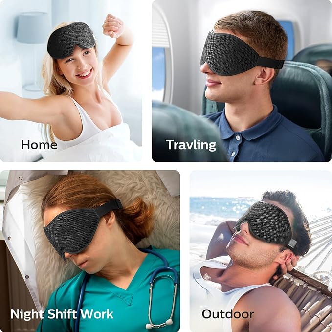 LitBear Breathable Sleep Mask, 3D Eye Mask Sleep for Side Sleepers Women Men, Light blocking Sleeping Mask with Adjustable Strap, Soft Lightweight Eye Cover for Travel, Night Work, Nap, Office - Black