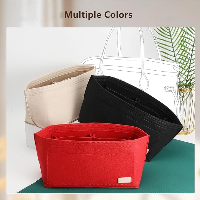 Premium Felt Purse Organizer Insert with Base Shaper Compatible with lv neverfull MM, Speedy 30 and More,Bag Organizer Insert for Luxury Tote Handbags,L/Wine Red