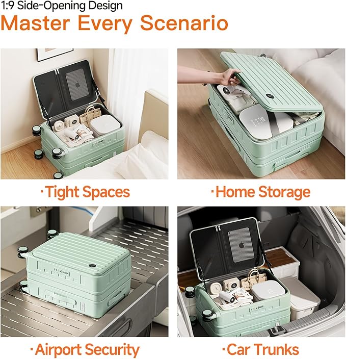 Expandable Lightweight PC Hard Shell Suitcase, 24-inch Luggage with TSA Lock, Top Opening & Cup Holder - Ideal for Business Travel Suitcase (Mint Green, Checked-Medium 24-Inch)