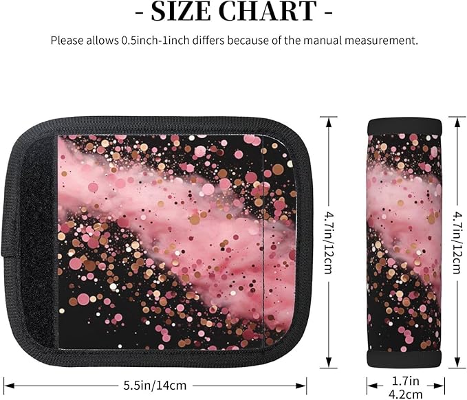 Black Pink Glitter Pattern Luggage Handle Wraps for Suitcase Luggage Identifiers Soft Handle Grips Covers for Travel Accessories, 2 Pack
