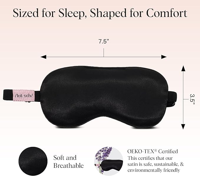Kitsch Weighted Satin Sleep Mask - Weighted Eye Masks for Sleep and Travel - Lavender Ultra-Soft Sleeping Eye Mask for Women and Men - Light Blocking, Adjustable Strap, (4.1oz/116g)