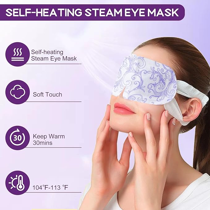 XPCARE 24 Pack Steam Eye Masks for Dry Eyes, Self Heated Steam Warm Eye Mask, Disposable Heated Eye Mask for Dark Circles, Puffy Eyes, Relief Stress Eye Fatigue（Lavender）