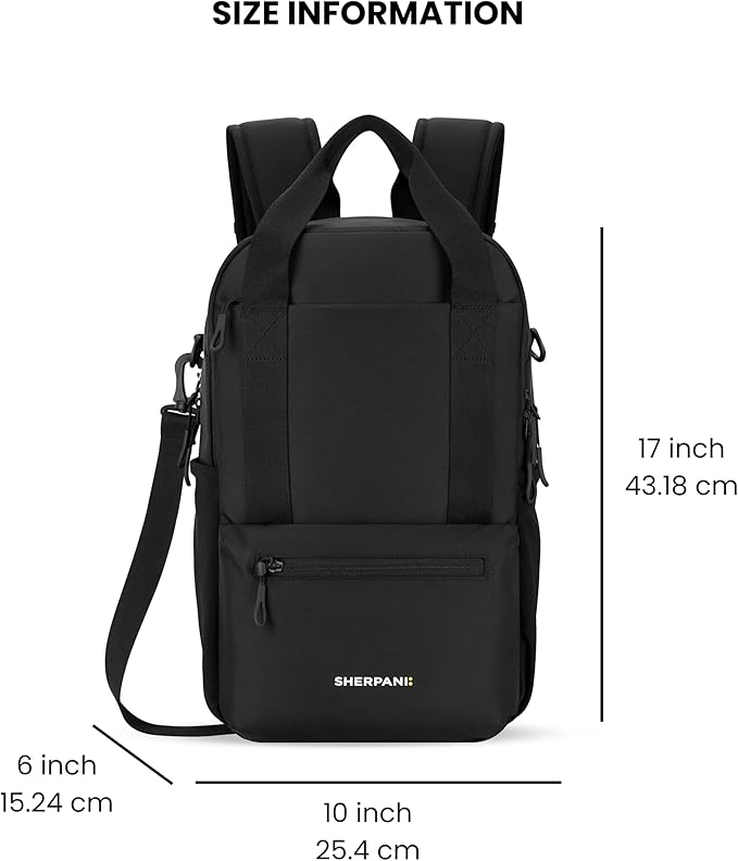 Sherpani Camden, Convertible Backpack, 3 in 1 Tote Bag, 18L Travel Backpack, Crossbody Bag, Cross Body Purse, Travel Gifts, RFID Protection, Fits 13” Laptop (Raven)