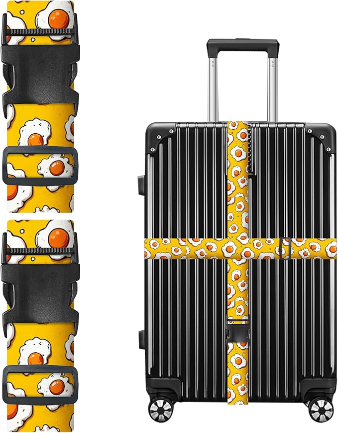 Nuxovilar Luggage Straps of 2 Set Fried Eggs Pattern, 1.96x90.5 inches - Luggage Straps for Suitcases, Perfect for Food Lovers, Short Trips, Daily Travel
