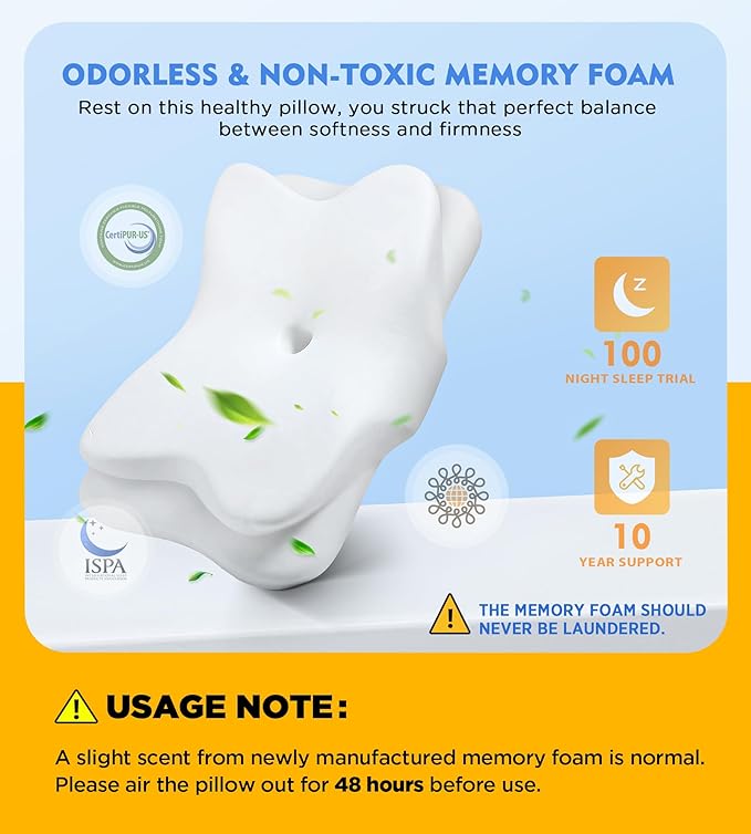 Osteo Cervical Pillow for Neck Pain Relief, Hollow Design Odorless Memory Foam Pillows with Cooling Case, Adjustable Orthopedic Bed Pillow for Sleeping, Support for Side Back Sleepers