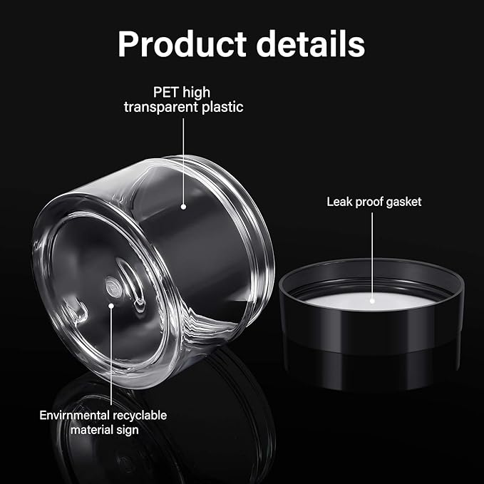 Patelai 4 Pieces Round Wide-mouth Leak Proof Plastic Container Jars with Lids for Travel Storage Makeup Beauty Products Face Creams Oils Salves Ointments DIY Making(6 Ounce,Black)